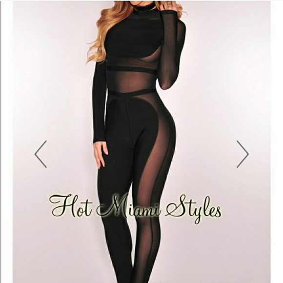 Black sheer mesh bandage jumpsuit hot miami styles - Picture 1 of 5